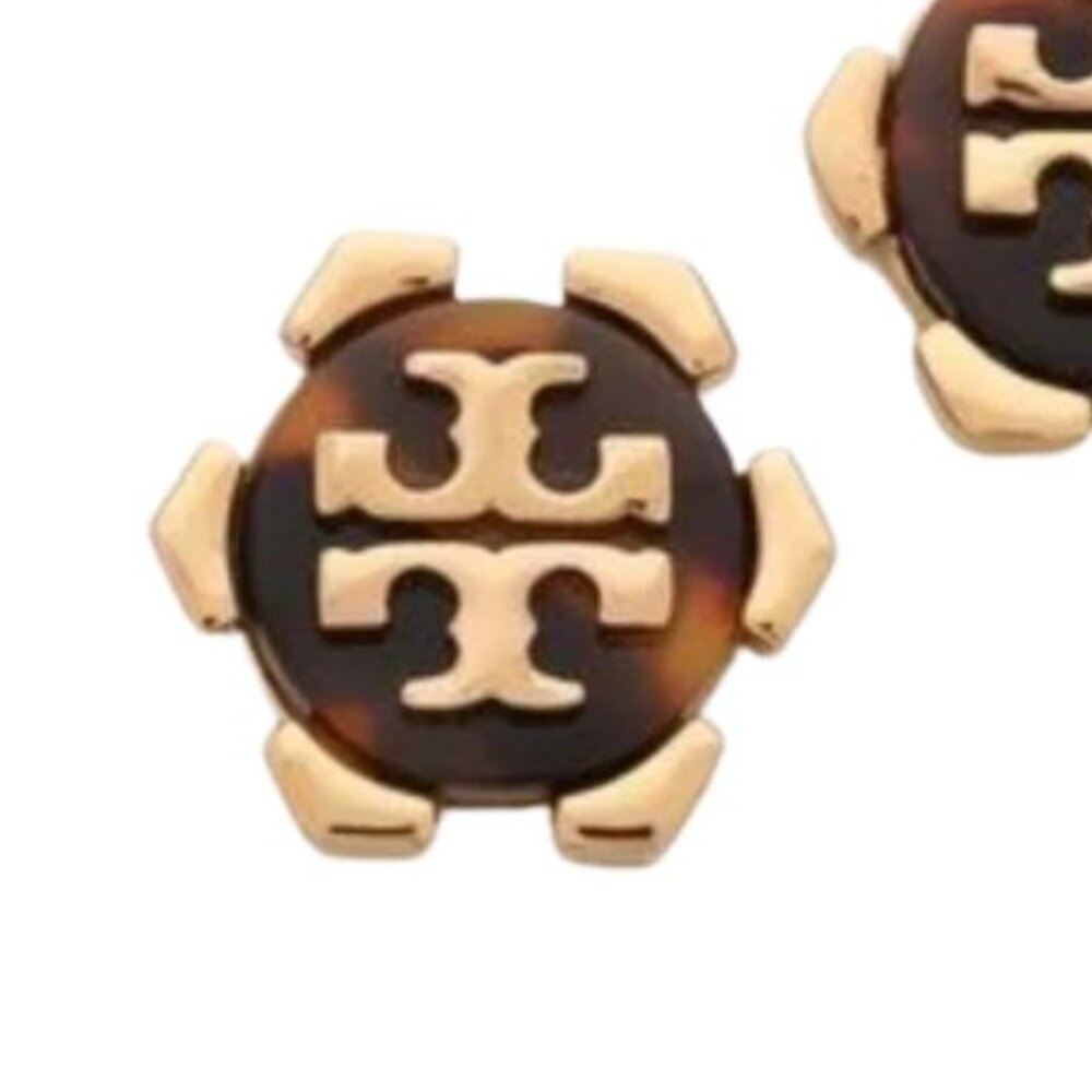 Tory Burch Britten Logo Stud Earrings Gold Tortoise Enamel Style 80248 - Picture 6 of 8